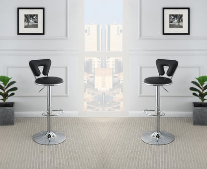 Vita  Adjustable Bar stool  Faux Leather Chrome Base - Black  Set of 2