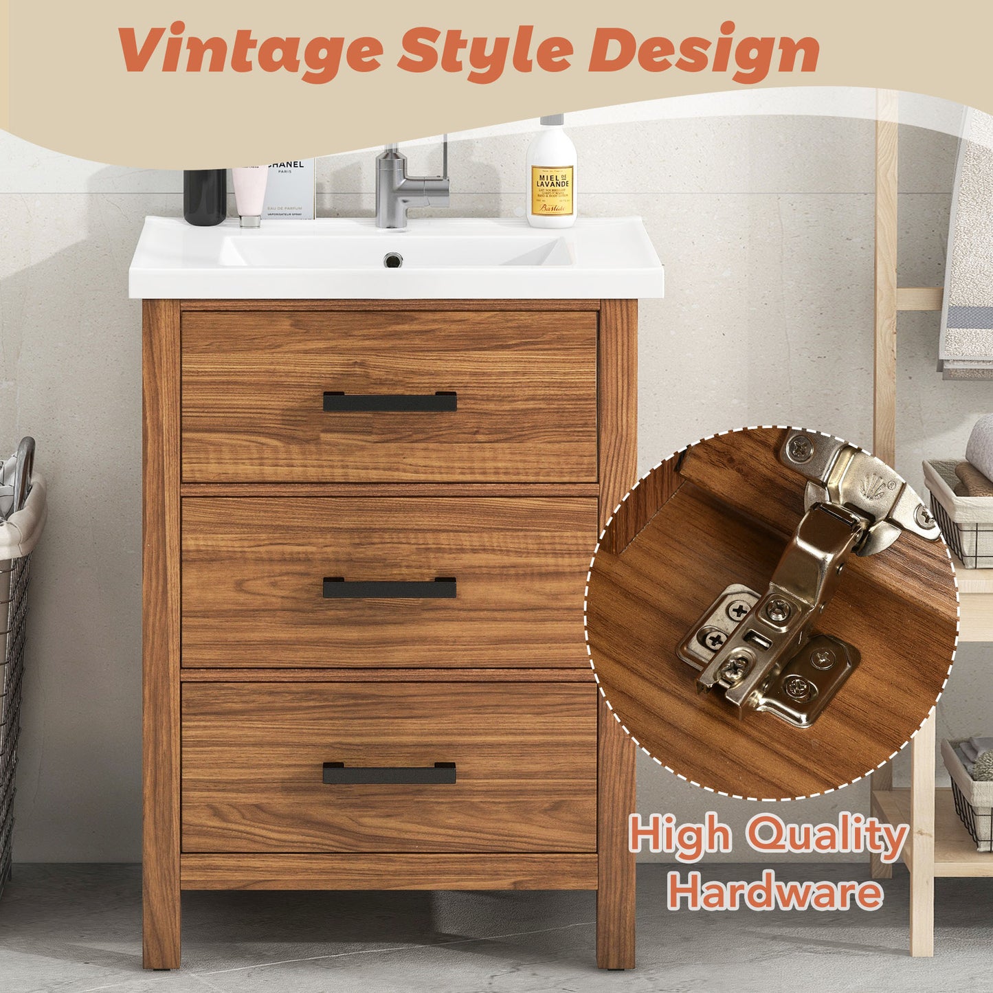 Freestanding Bathroom Vanity Cabinet with  Ceramic Basin Sink