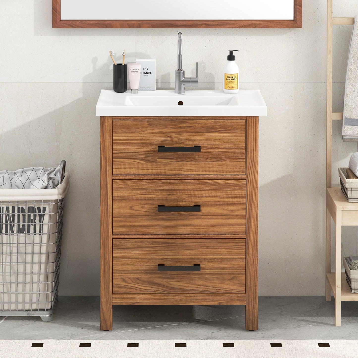 Freestanding Bathroom Vanity Cabinet with  Ceramic Basin Sink