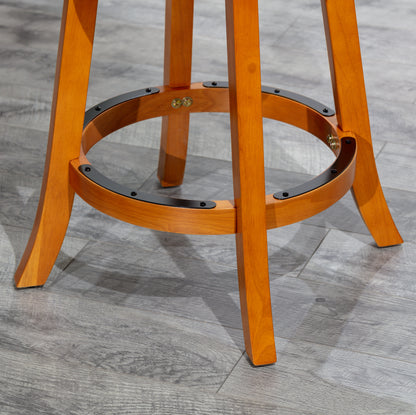 Counter Height X-Back Swivel Stool, Natural Finish, Beige Fabric Seat
