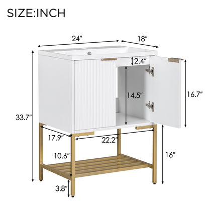 Gold Frame  Bathroom Vanity  - White