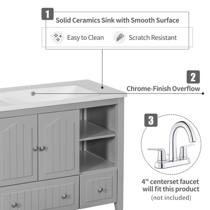 Oasis Bathroom Vanity with Ceramic Basin, Metal Handles