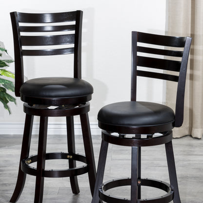 Counter Height Slat Back Swivel Stool, Espresso Finish, Black Leather Seat