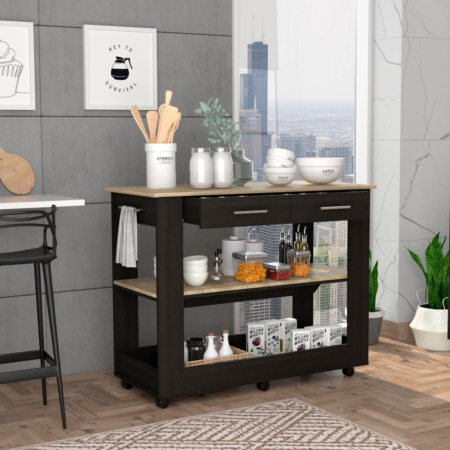 Cala Kitchen Island 46 - Black / Light Oak