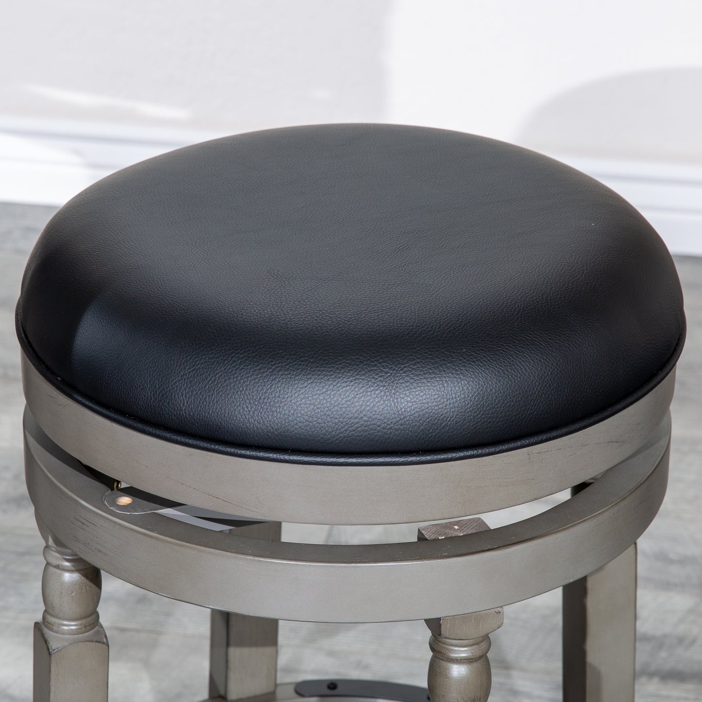 Viva Counter Stool, Weathered Gray Finish, Black Leather Seat