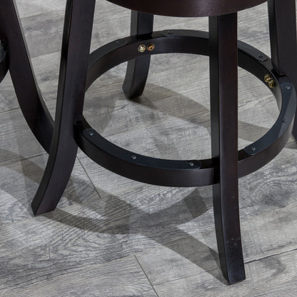 Counter Height Slat Back Swivel Stool, Espresso Finish, Beige Fabric Seat