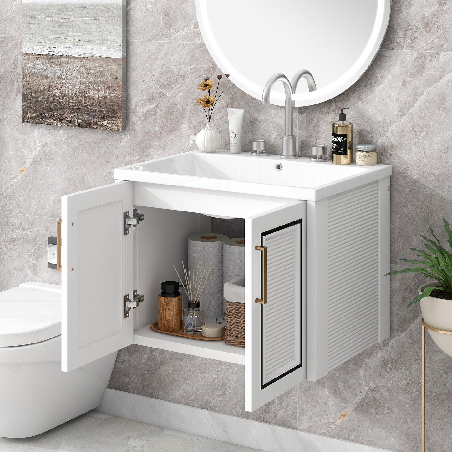 Bliss Bathroom Vanity with Ceramic Basin, Two Shutter Doors