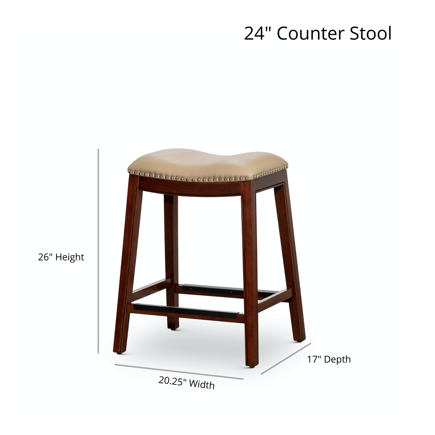 Counter Height Saddle Stool,  Leather Seat