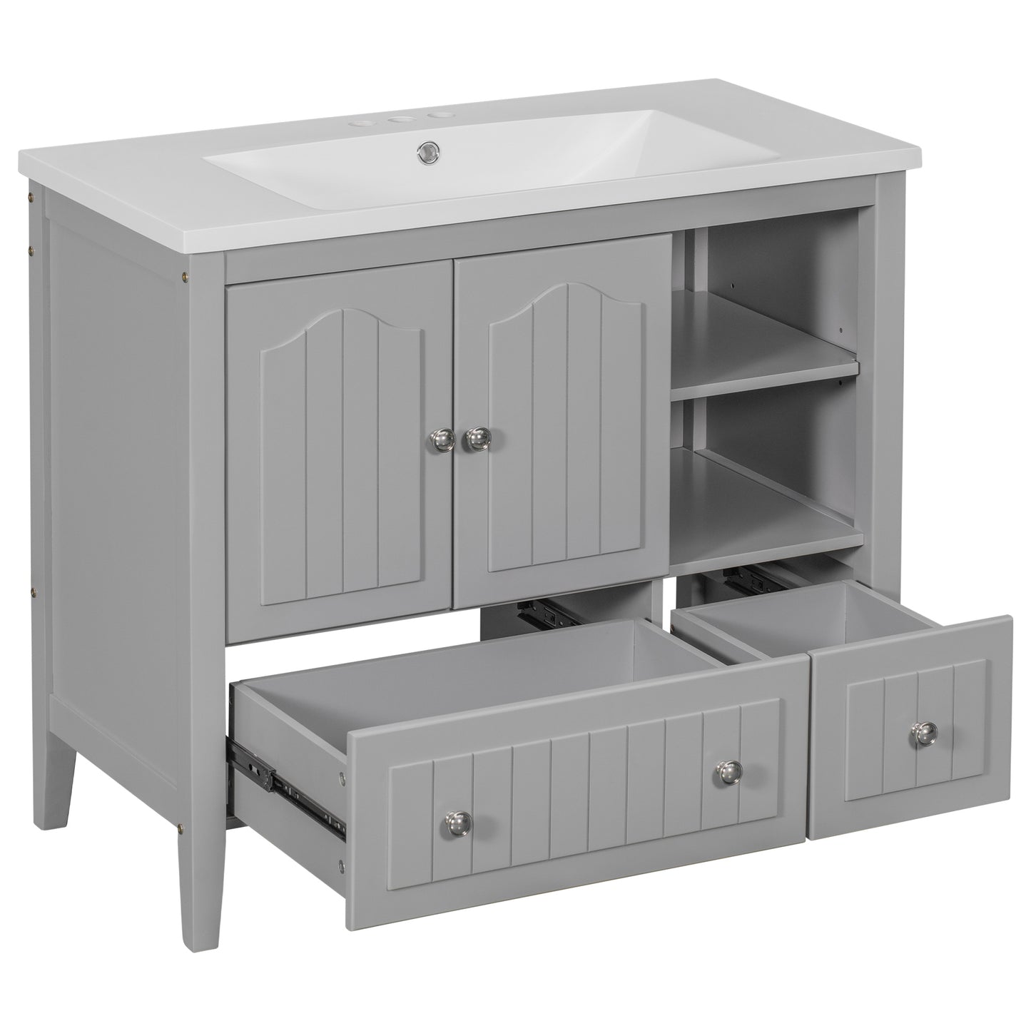Oasis Bathroom Vanity with Ceramic Basin, Metal Handles