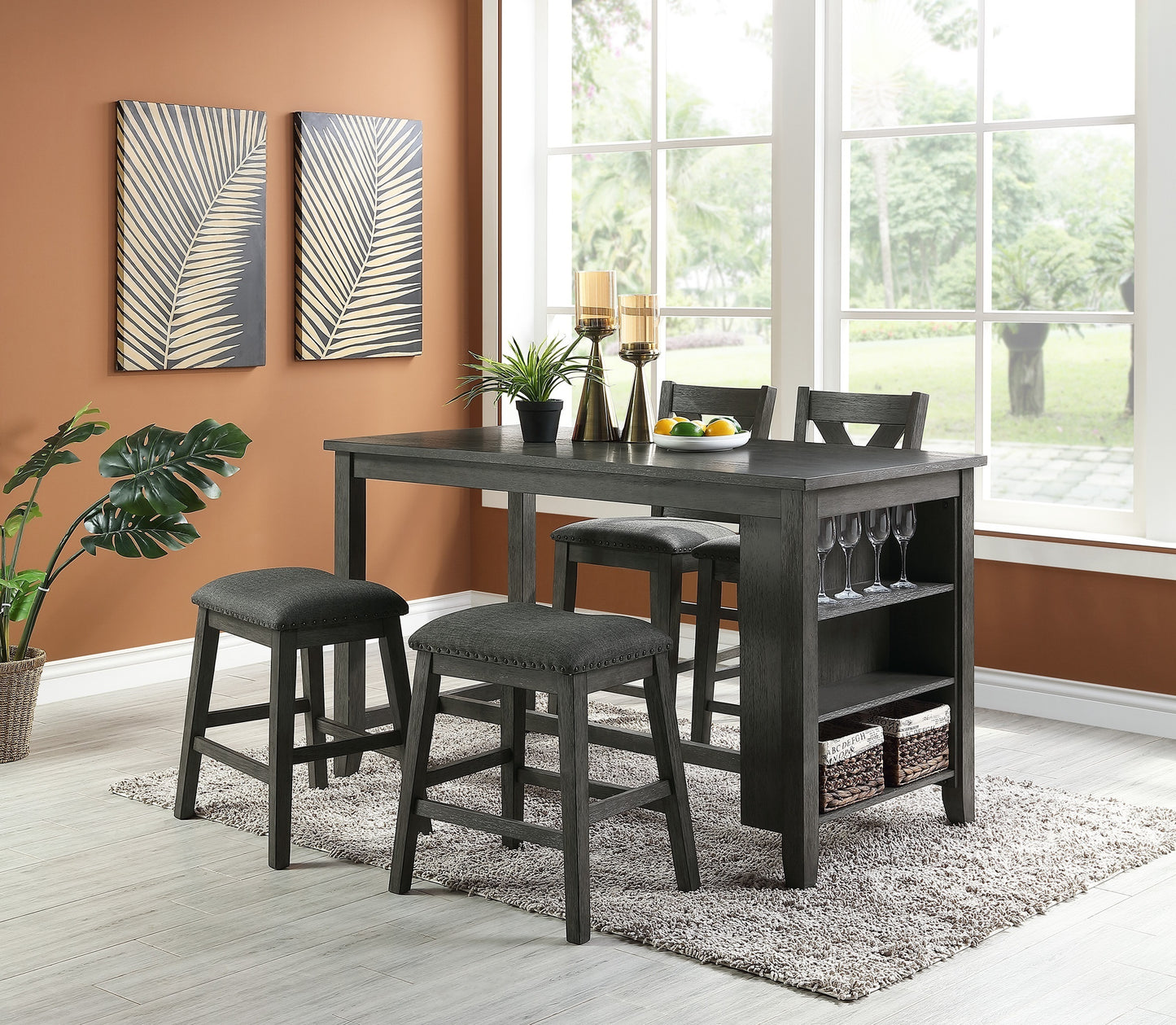Cushion Seat Modern Contemporary Counter Stool - Grey Set of 2