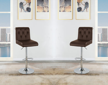 Tina Adjustable Bar stool  Faux Leather Chrome Base - Espresso  Set of 2