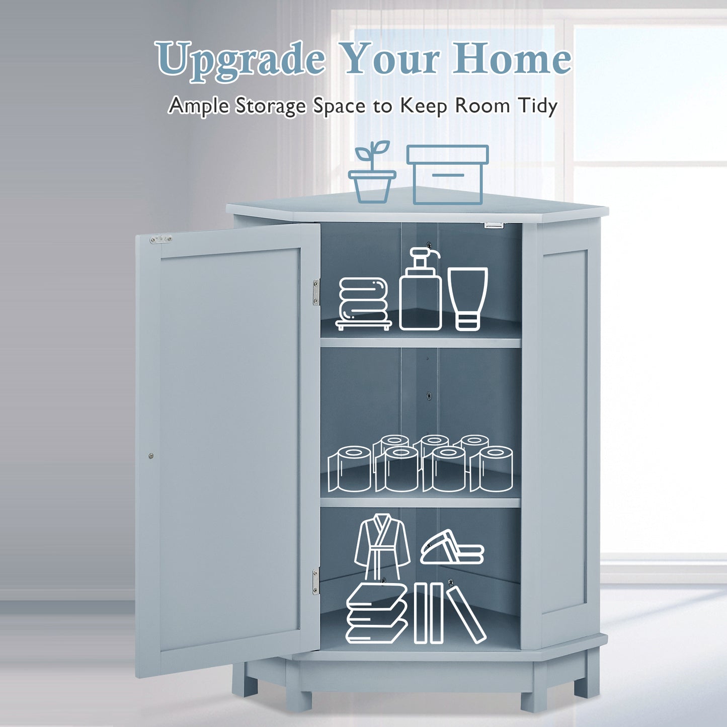 Modern Triangle Corner Cabinet - Blue