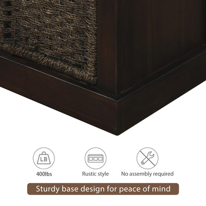 Bella Storage Bench with 3 Removable Classic Rattan Basket - Espresso