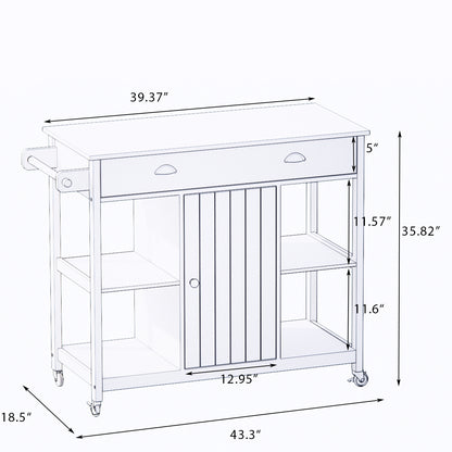 Oliver Stainless Steel Countertop white Kicthen Cart