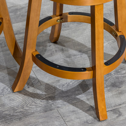 Counter Height Slat Back Swivel Stool, Natural Finish, Beige Fabric Seat