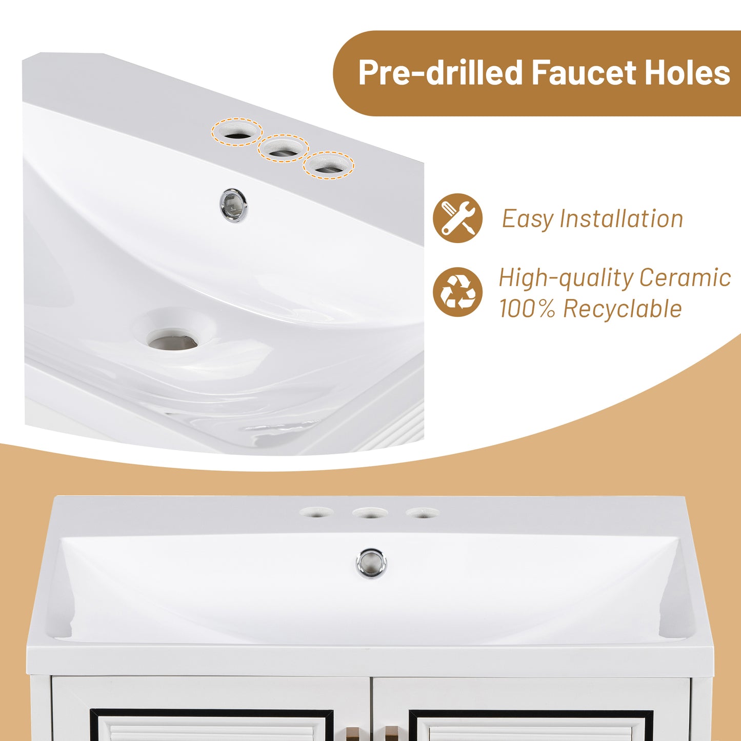 Bliss Bathroom Vanity with Ceramic Basin, Two Shutter Doors