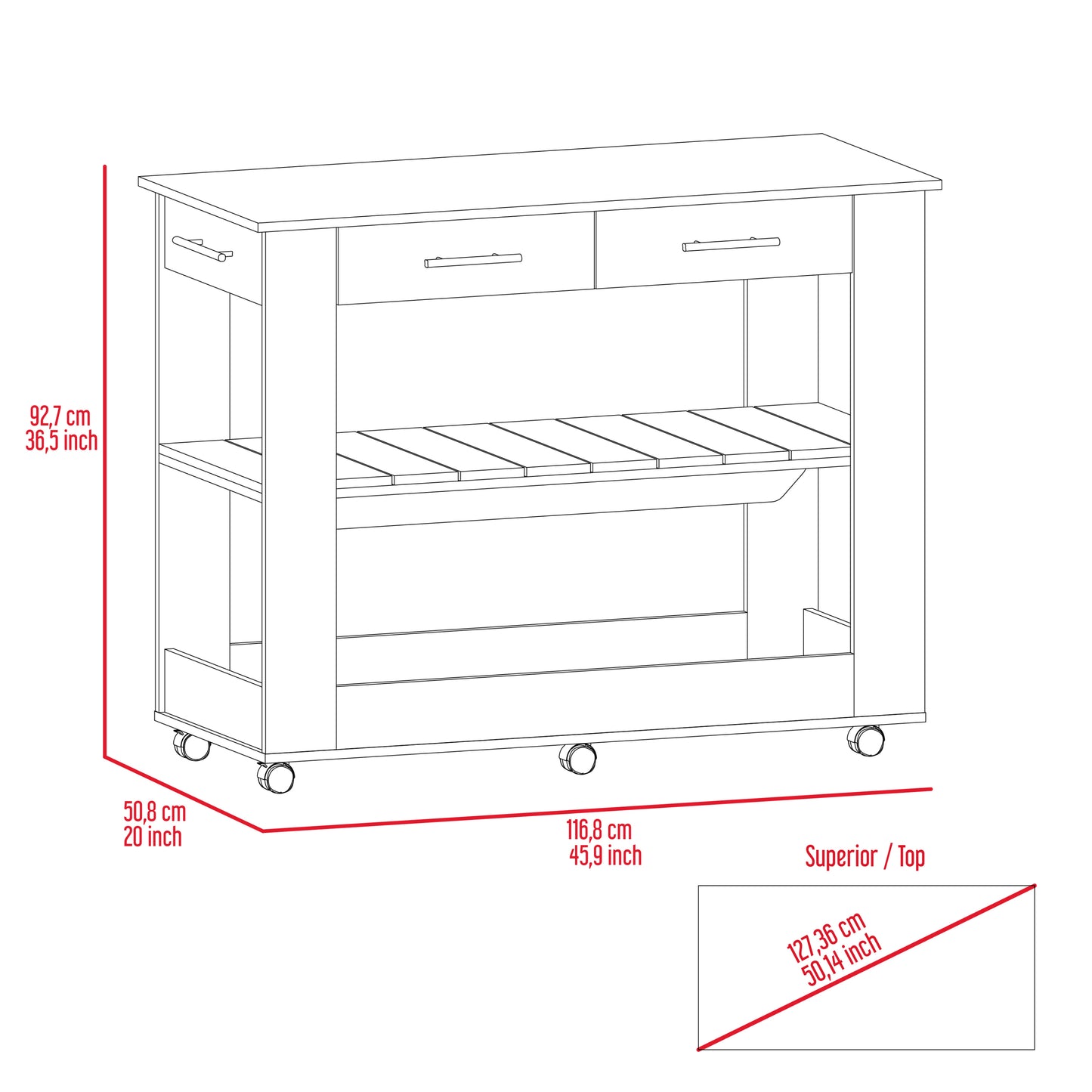 Cala Kitchen Island 46 - Black / Light Oak