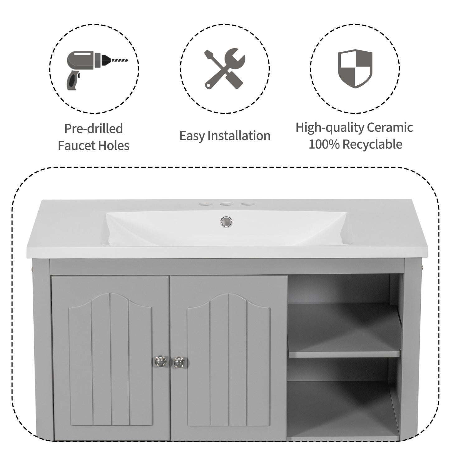 Oasis Bathroom Vanity with Ceramic Basin, Metal Handles
