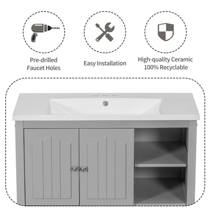 Oasis Bathroom Vanity with Ceramic Basin, Metal Handles
