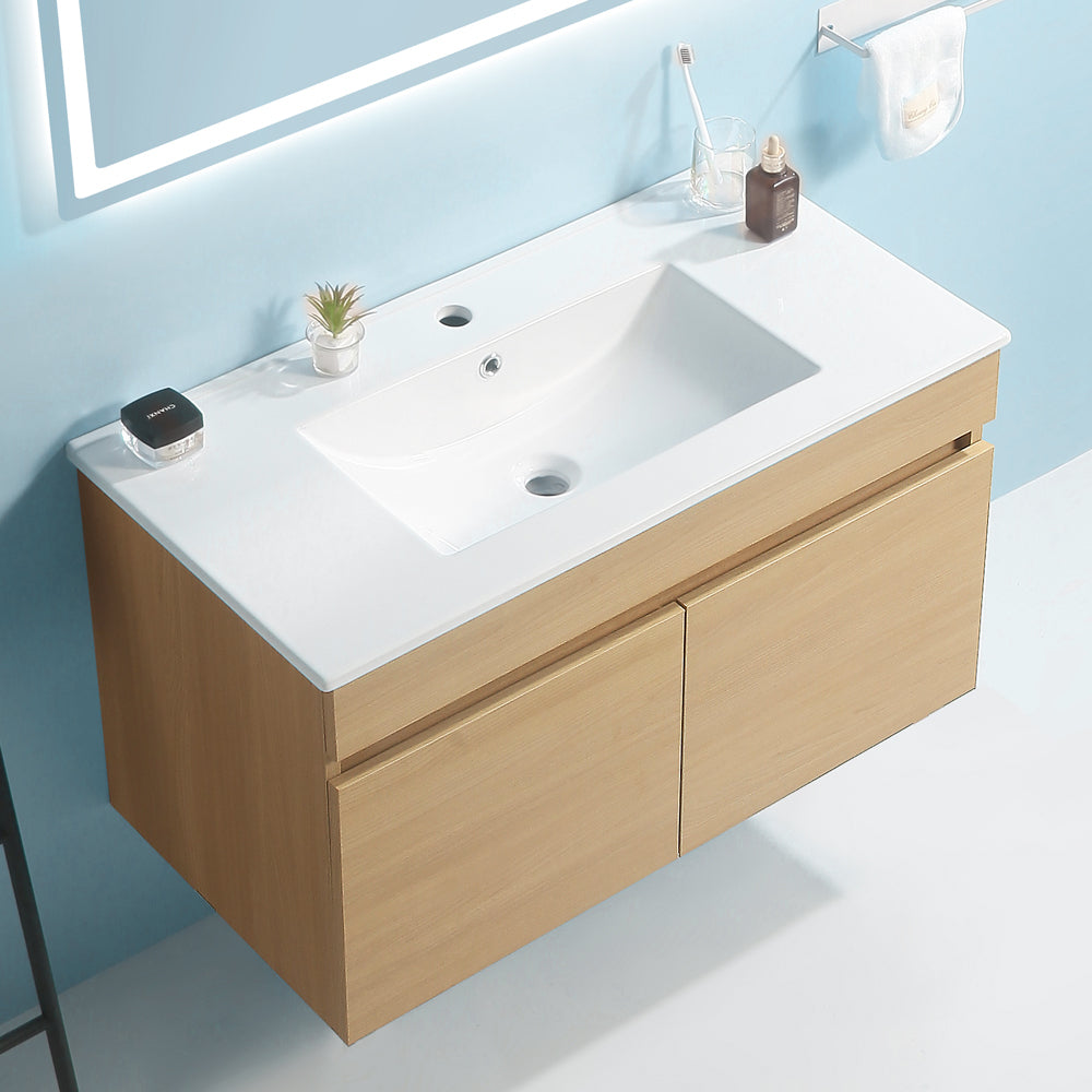 Bathroom Vanity Set with LED Mirror - Oak