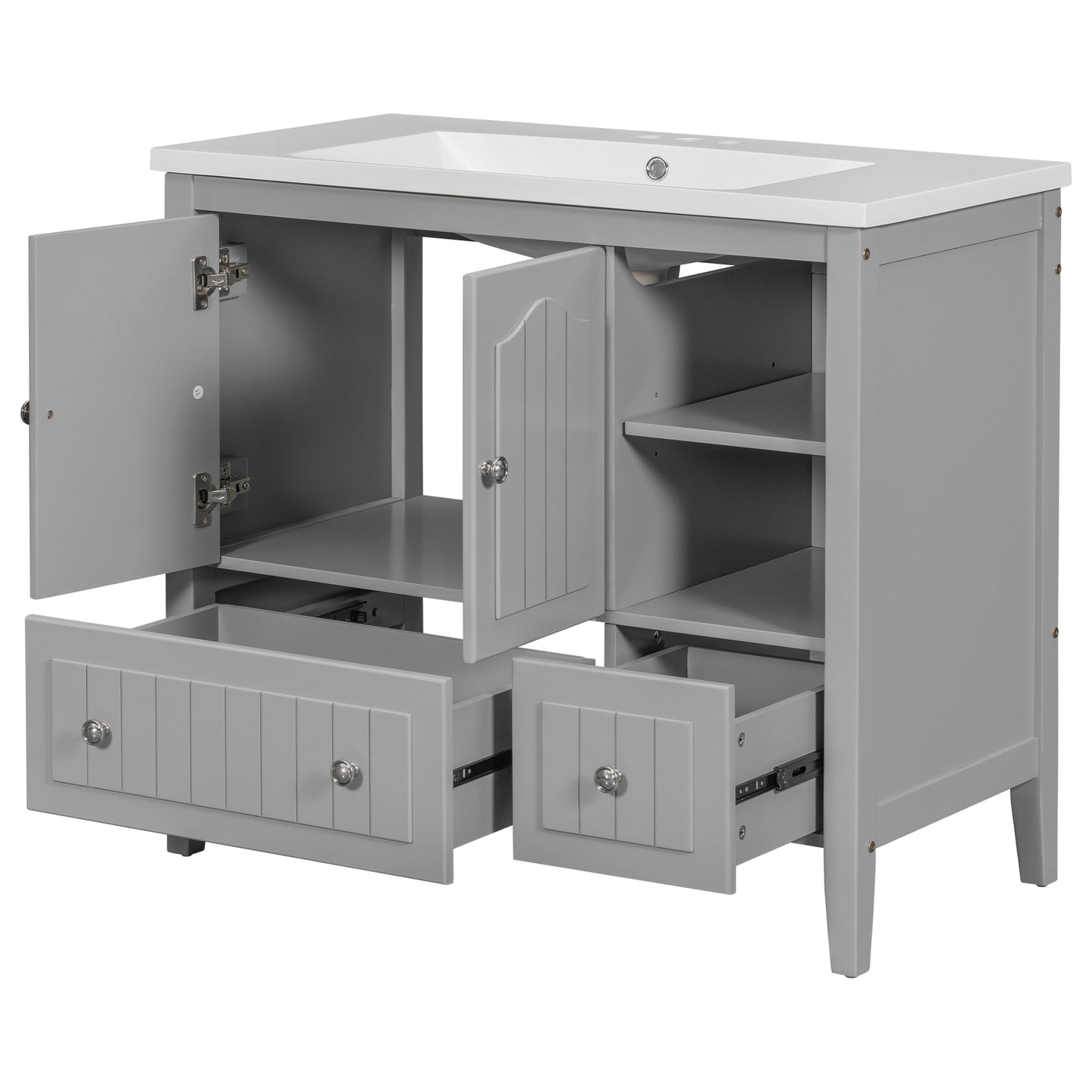 Oasis Bathroom Vanity with Ceramic Basin, Metal Handles