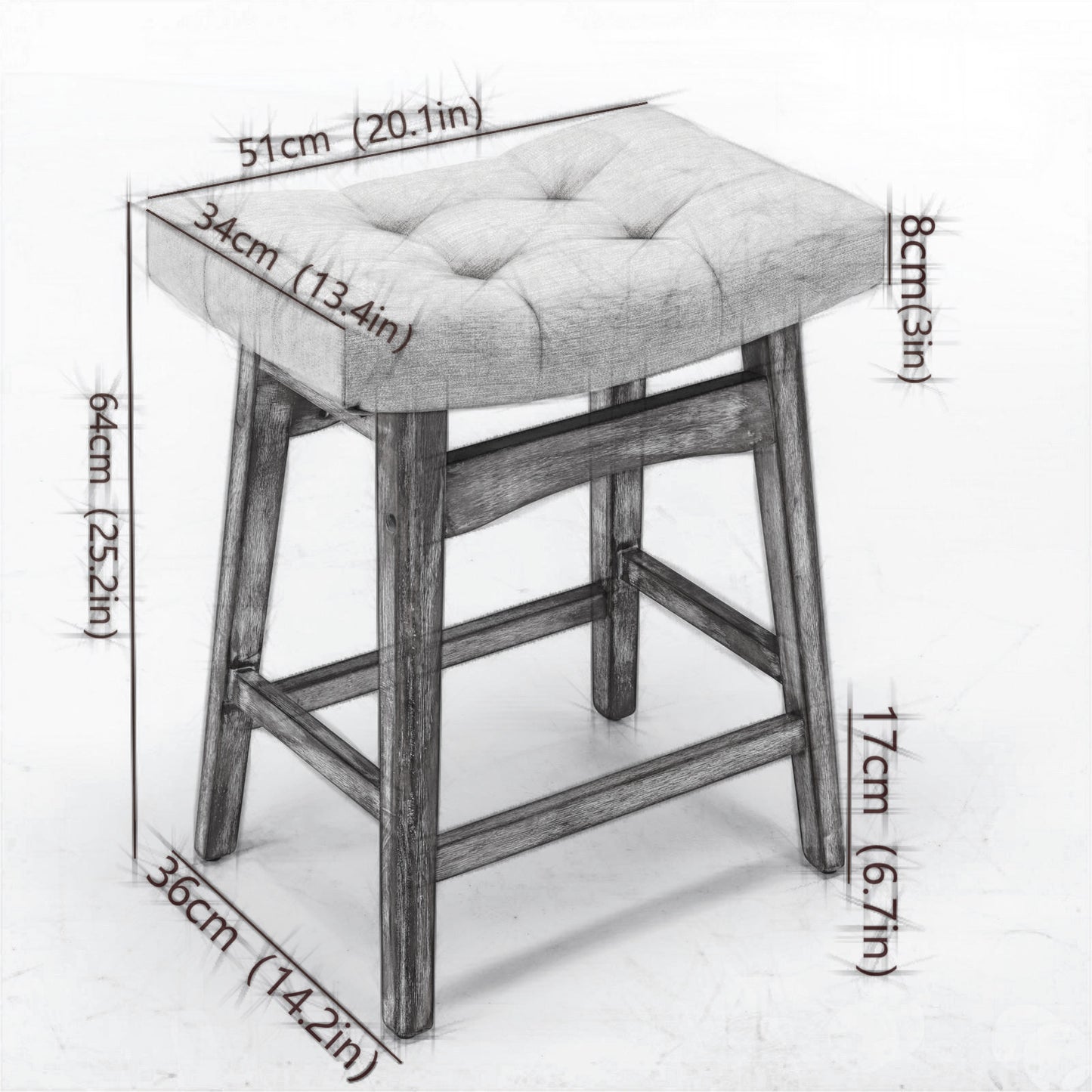 Farmhouse Counter Stools Height 25" -  Beige Set of 2