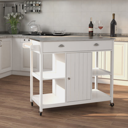 Oliver Stainless Steel Countertop white Kicthen Cart