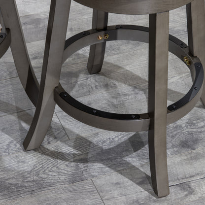 Counter Height X-Back Swivel Stool, Weathered Gray Finish, French Gray Leather Seat