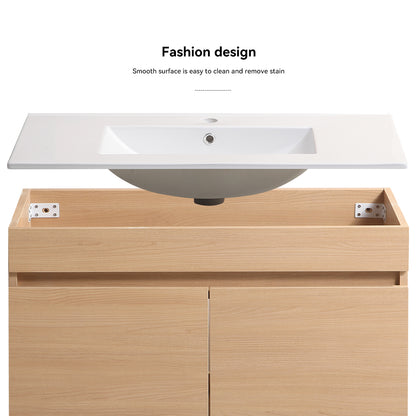 Bathroom Vanity Set with LED Mirror - Oak
