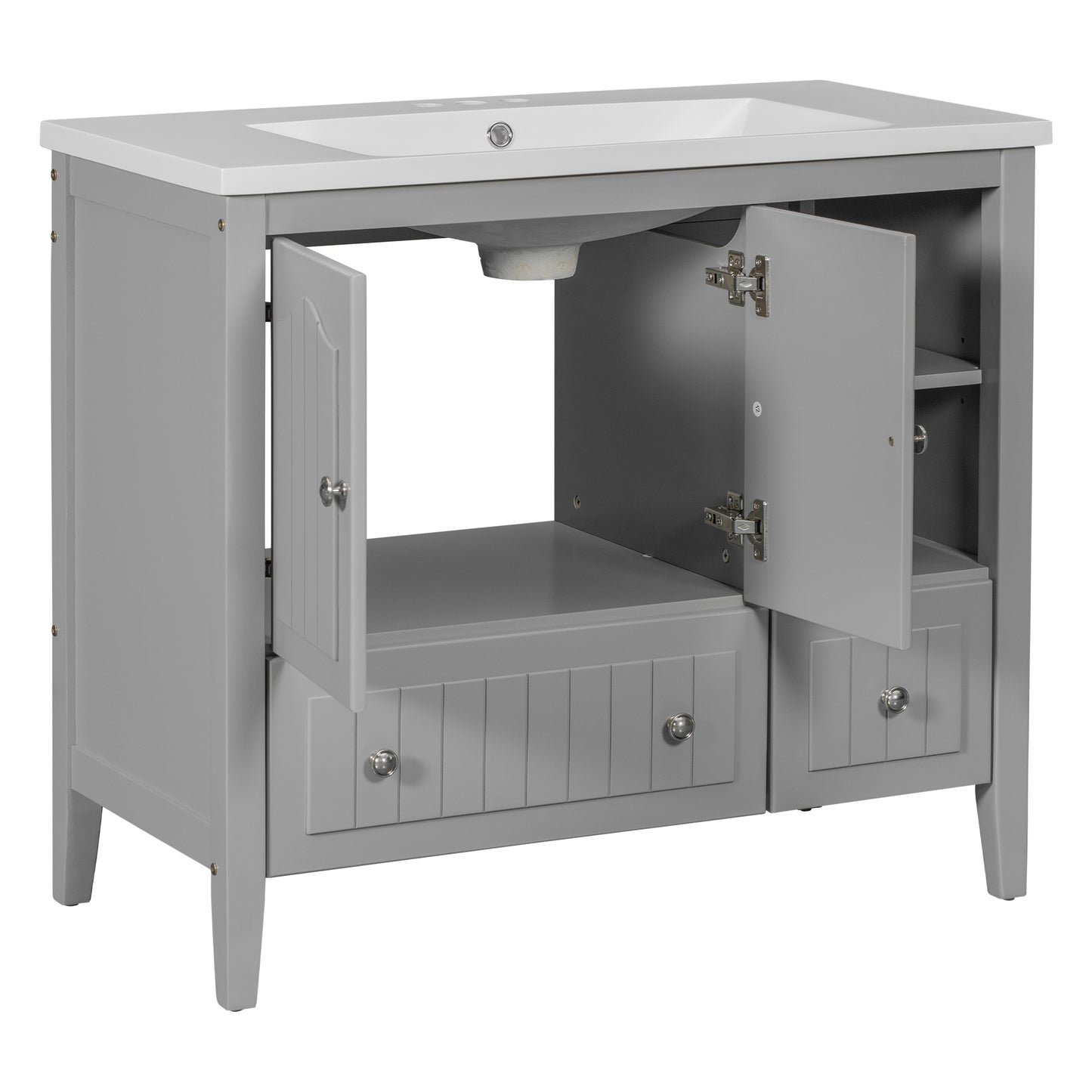 Oasis Bathroom Vanity with Ceramic Basin, Metal Handles