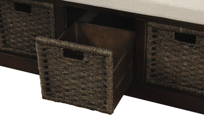 Bella Storage Bench with 3 Removable Classic Rattan Basket - Espresso