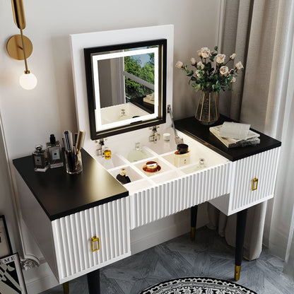 Marble Glow Makeup Vanities Table Set -   White and Black