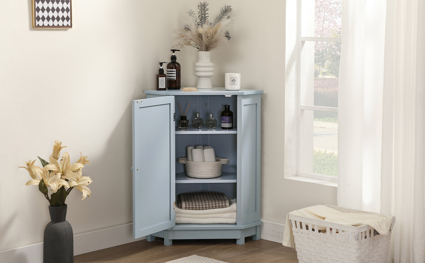 Modern Triangle Corner Cabinet - Blue