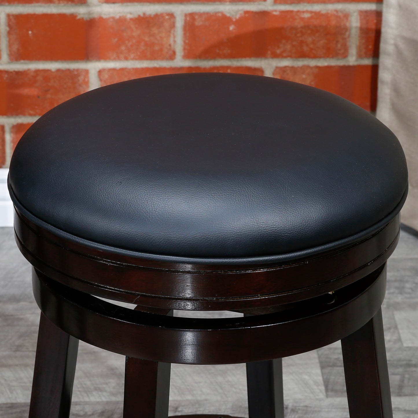 Viva Counter Stool, Espresso Finish, Black Leather Seat