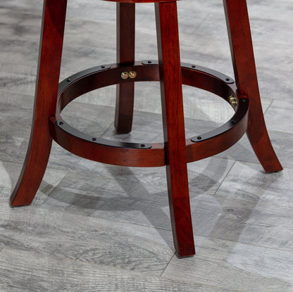 Counter Height X-Back Swivel Stool, Cherry Finish, Beige Fabric Seat
