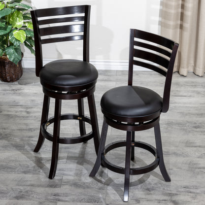 Counter Height Slat Back Swivel Stool, Espresso Finish, Black Leather Seat