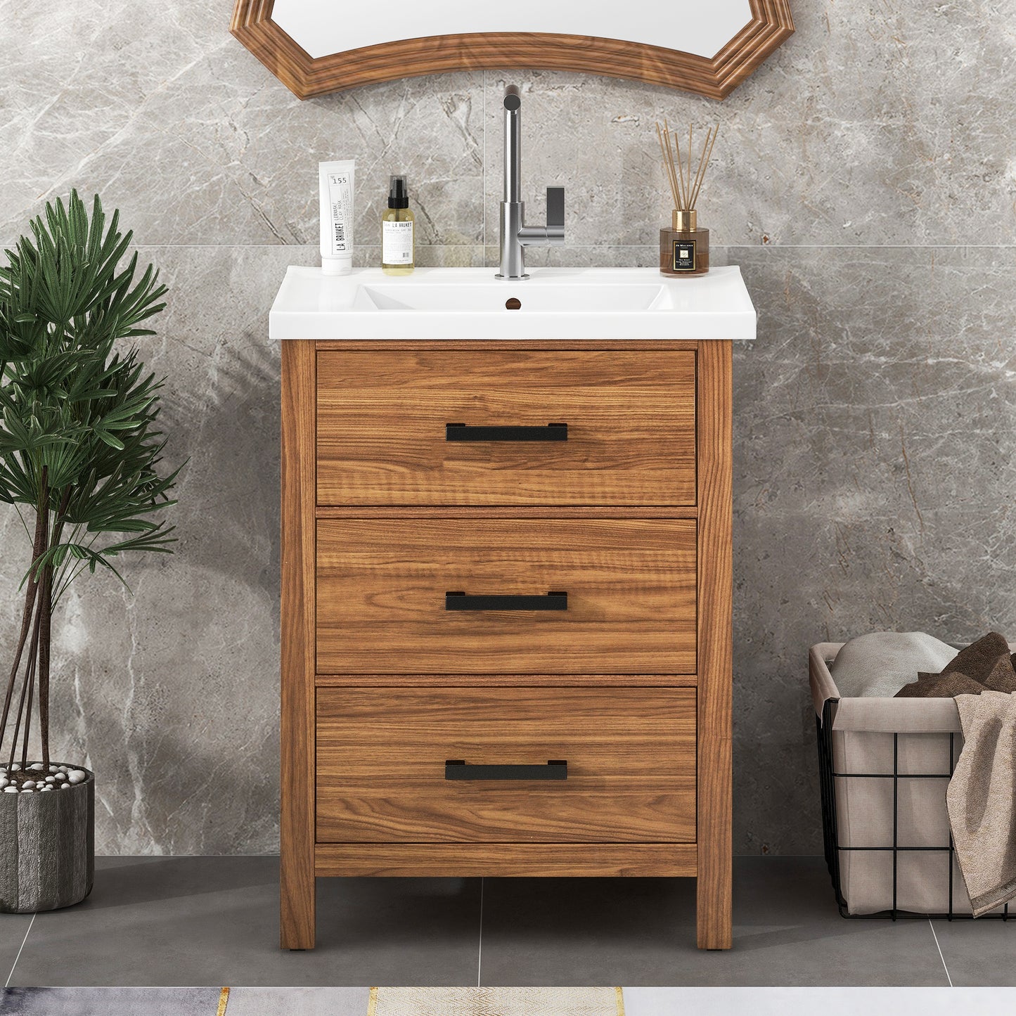 Freestanding Bathroom Vanity Cabinet with  Ceramic Basin Sink