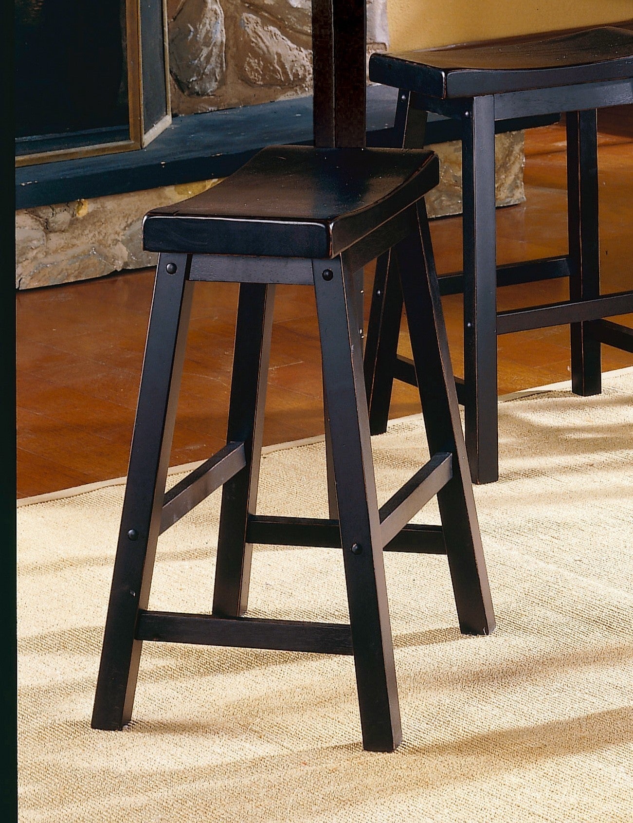 Solid Wood 24-inch Counter Height Stools - Black Set of 2