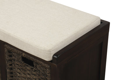 Bella Storage Bench with 3 Removable Classic Rattan Basket - Espresso
