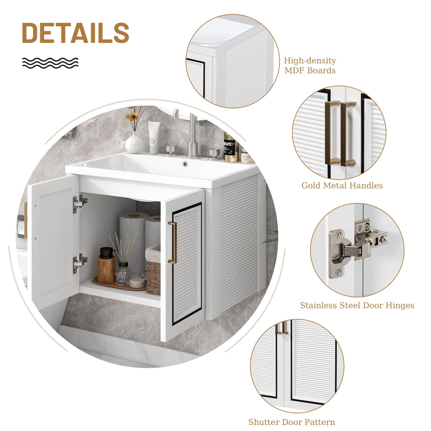 Bliss Bathroom Vanity with Ceramic Basin, Two Shutter Doors