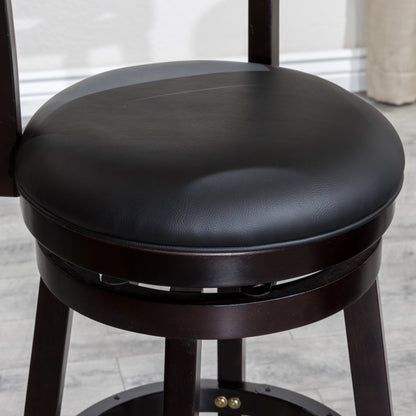 Counter Height Slat Back Swivel Stool, Espresso Finish, Black Leather Seat