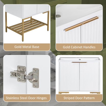 Gold Frame  Bathroom Vanity  - White