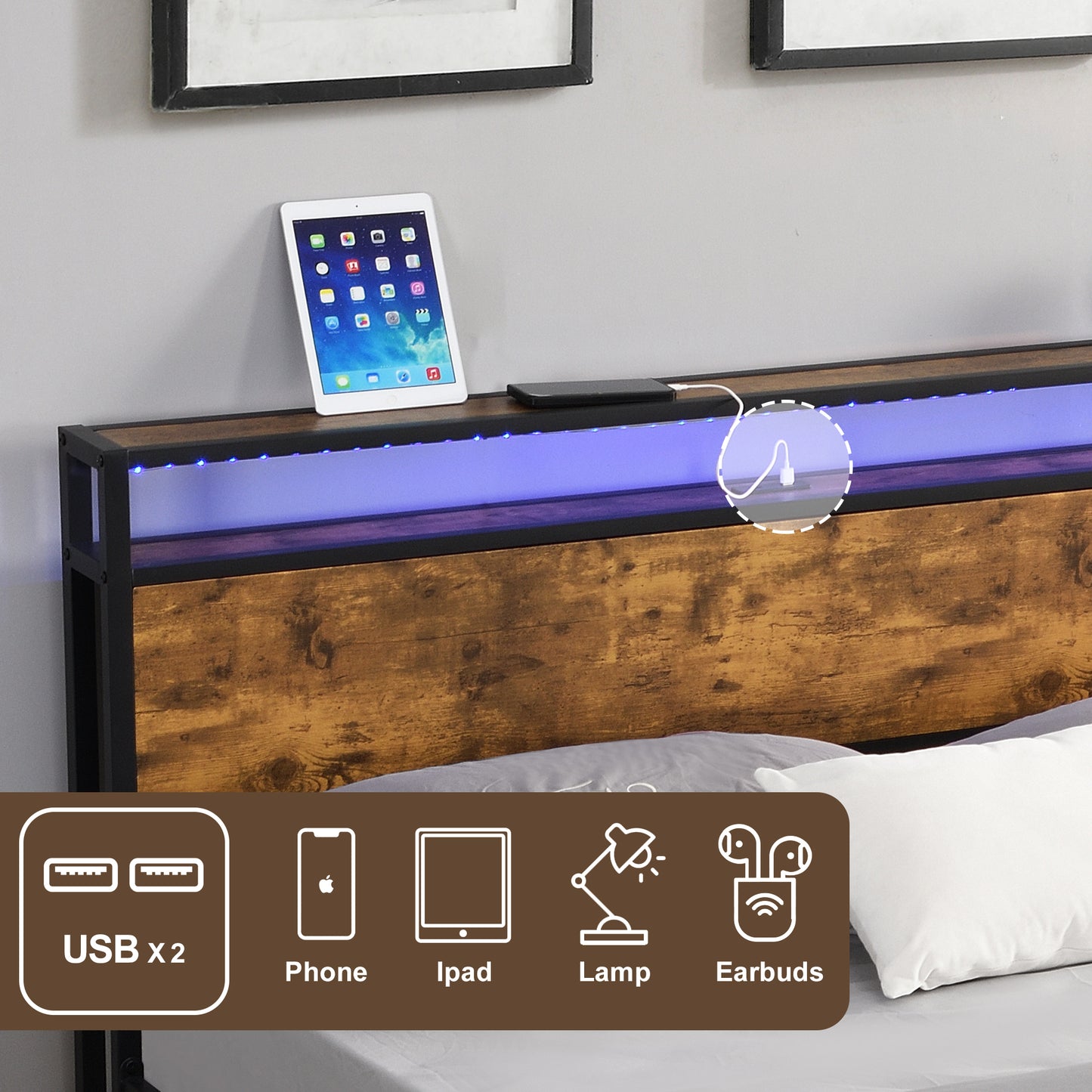 Rustic Glow Queen Bed Frame