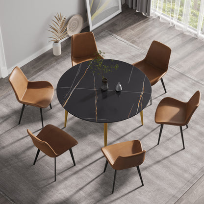 Golden Elegance: Modern Black Round Dining Table