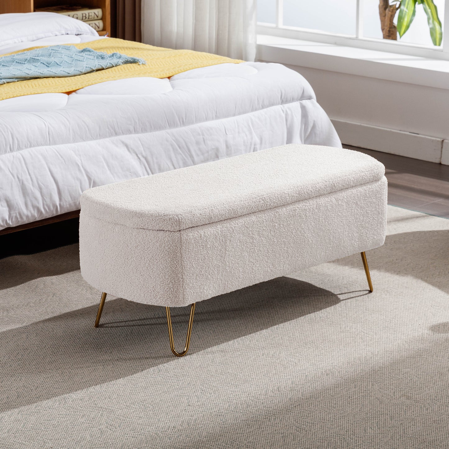 Elegant Gold Haven Storage Ottoman Bench