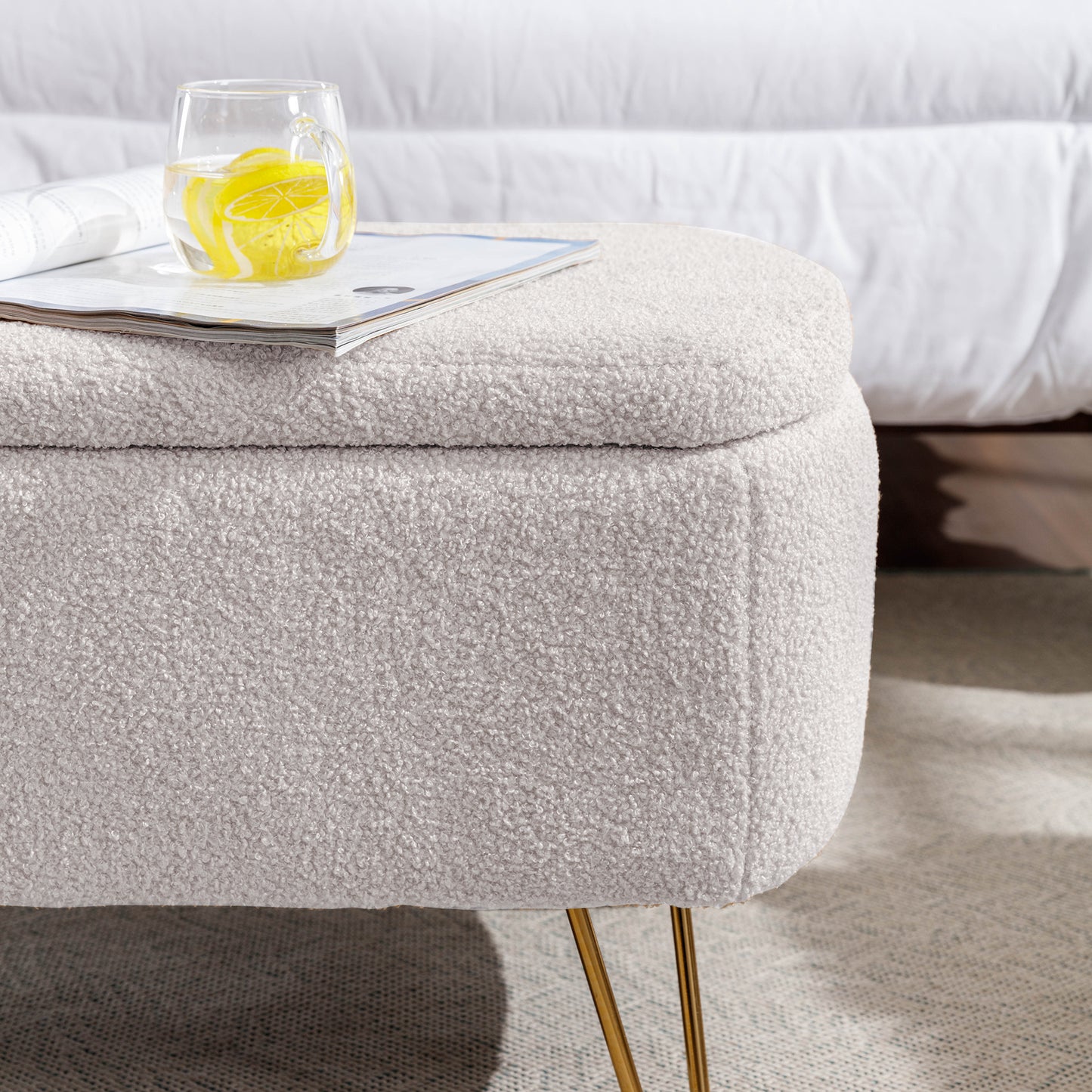 Elegant Gold Haven Storage Ottoman Bench