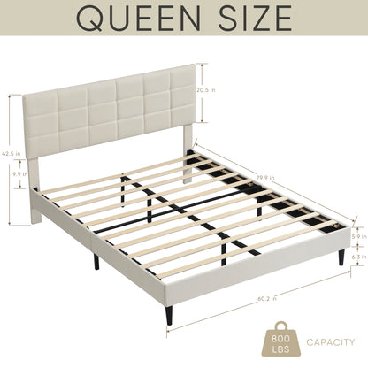Elegant Queen Size Platform Bed Frame - Beige
