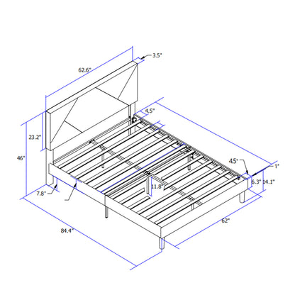 ElegantDreams Upholstered Queen Bed Frame