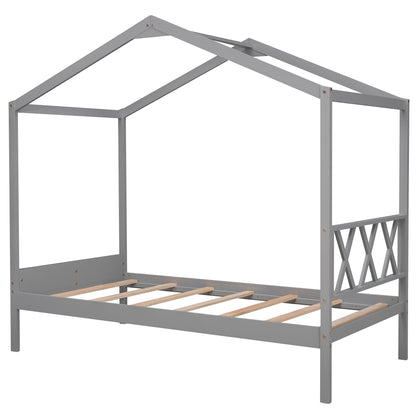 Twin Wood House Bed with Smart Storage