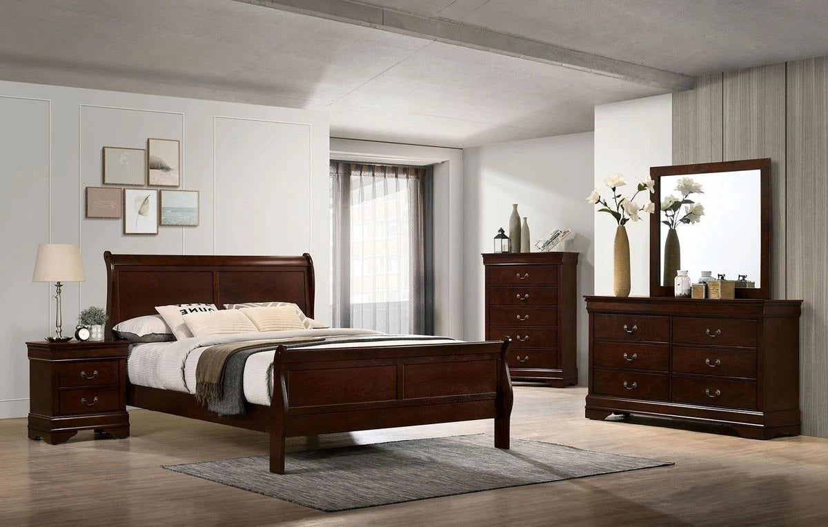 Louis Philippe Solid Wood Eastern King Size Bed - Cherry